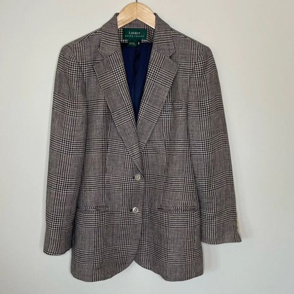Ralph Lauren Women’s plaid Linen Blazer made in USA Y2K old preppy